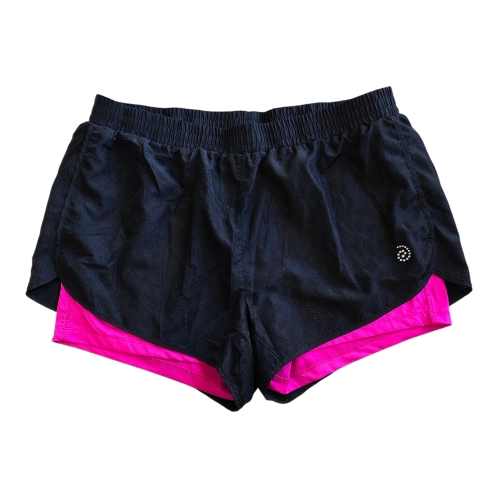 Be Inspired Black and Pink Athletic Laser Cut Running Workout Shorts L
